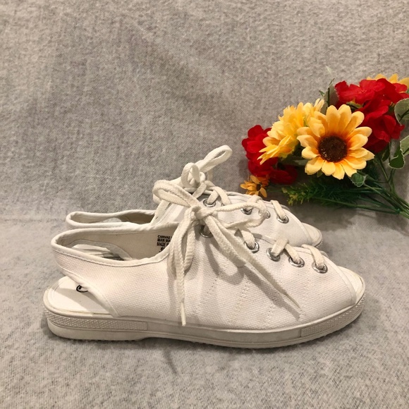White Canvas Peep Toe Slingback Sneakers - Picture 1 of 16